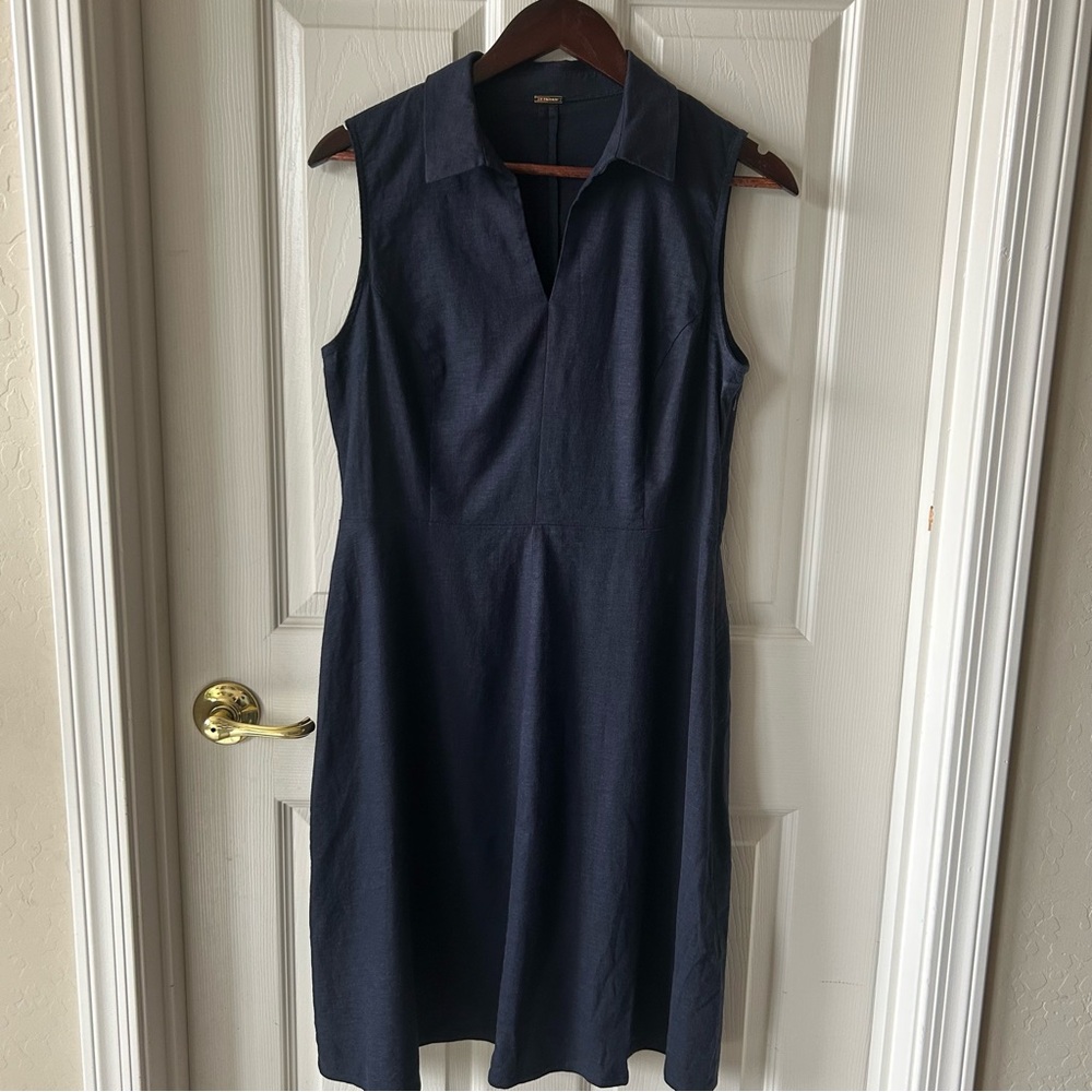 T Tahari Navy Sleeveless Linen Blend Midi Dress, Size 8